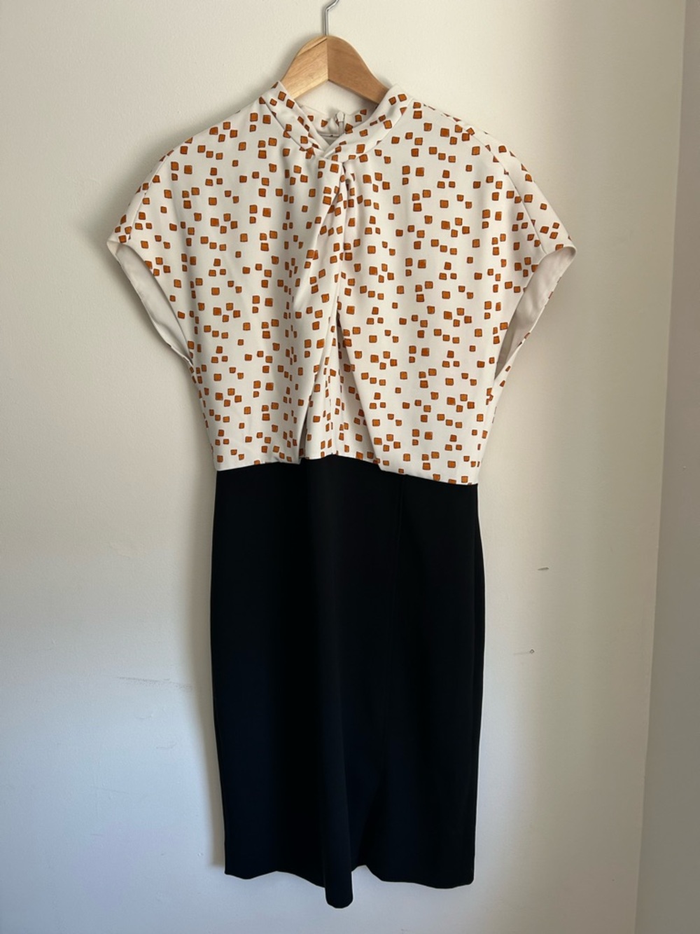 MM.LaFleur Two-Tone Midi Dress in White, Black & Tan Print